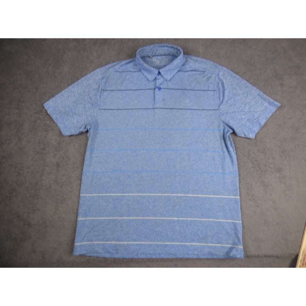 Under Armour Mens HeatGear Striped Polo Shirt Large Blue Heathered Golf Loose
